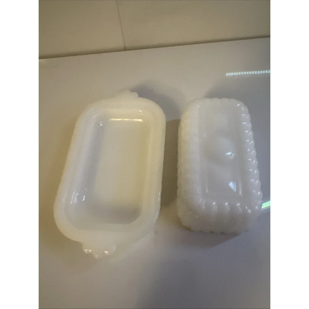 Vintage Hazel Atlas White Milk Glass 1/2 Stick Butter Dish with Lid 1950s #7607